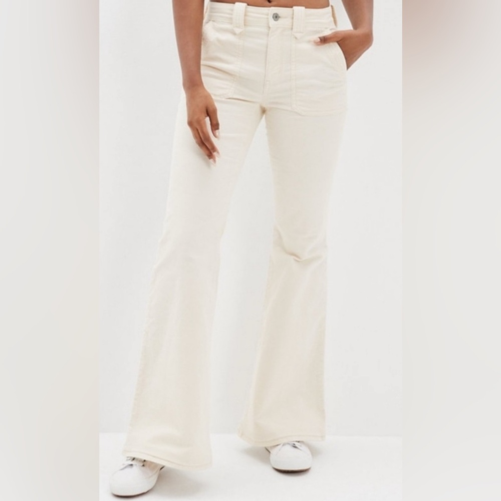 American Eagle Festival Flares Cream Corduroy